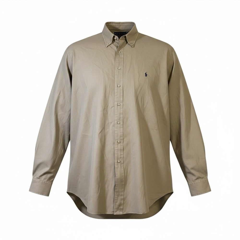Polo Ralph Lauren Shirt Mens XLT Classic Fit Beige Khaki Twill Button Down Tall